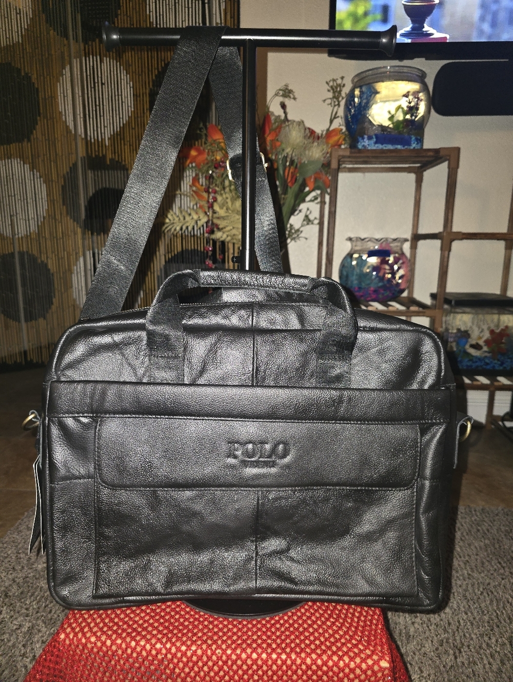🐎 NWT Polo by Ralph Lauren Black Leather Laptop Bag with Shoulder Strap